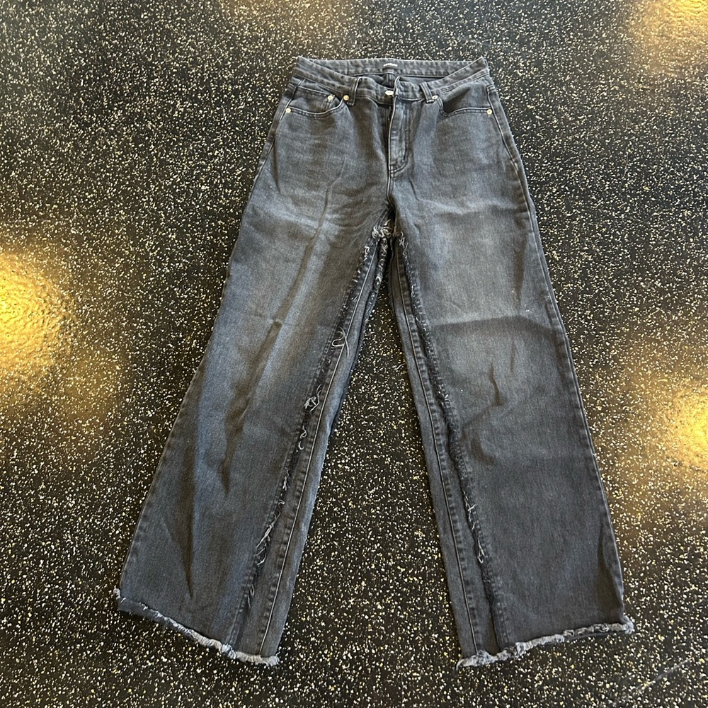 Black  Distressed Wide Leg Jeans